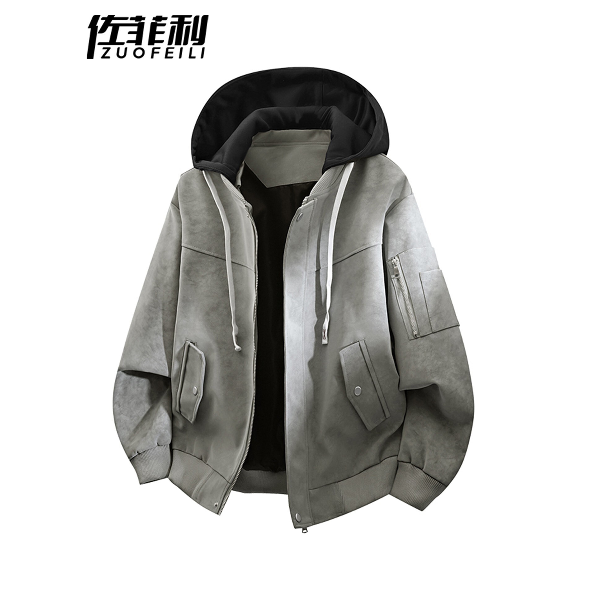 假两件工装外套男春秋季2026新款连帽美式风春装上衣服宽松夹克衫