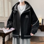 青少年夹克男春秋新款 潮牌褂子初中高中学生上衣宽松帅气连帽外套