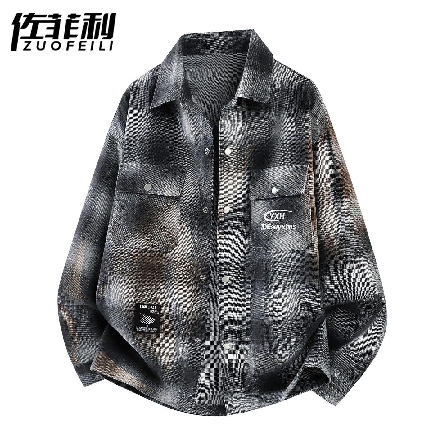 衬衫式夹克男春秋季新款翻领撞色春装美式风宽松工装青少年外套男