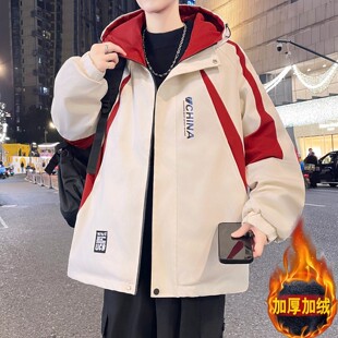 秋冬季新款加绒加厚棉衣外套男青少年初高中学生保暖冬装宽松棉服