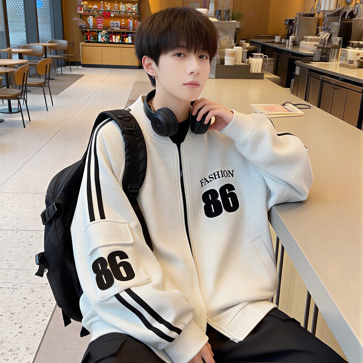 美式棒球服外套男春秋季新款宽松休闲开衫卫衣男潮牌春装夹克上衣