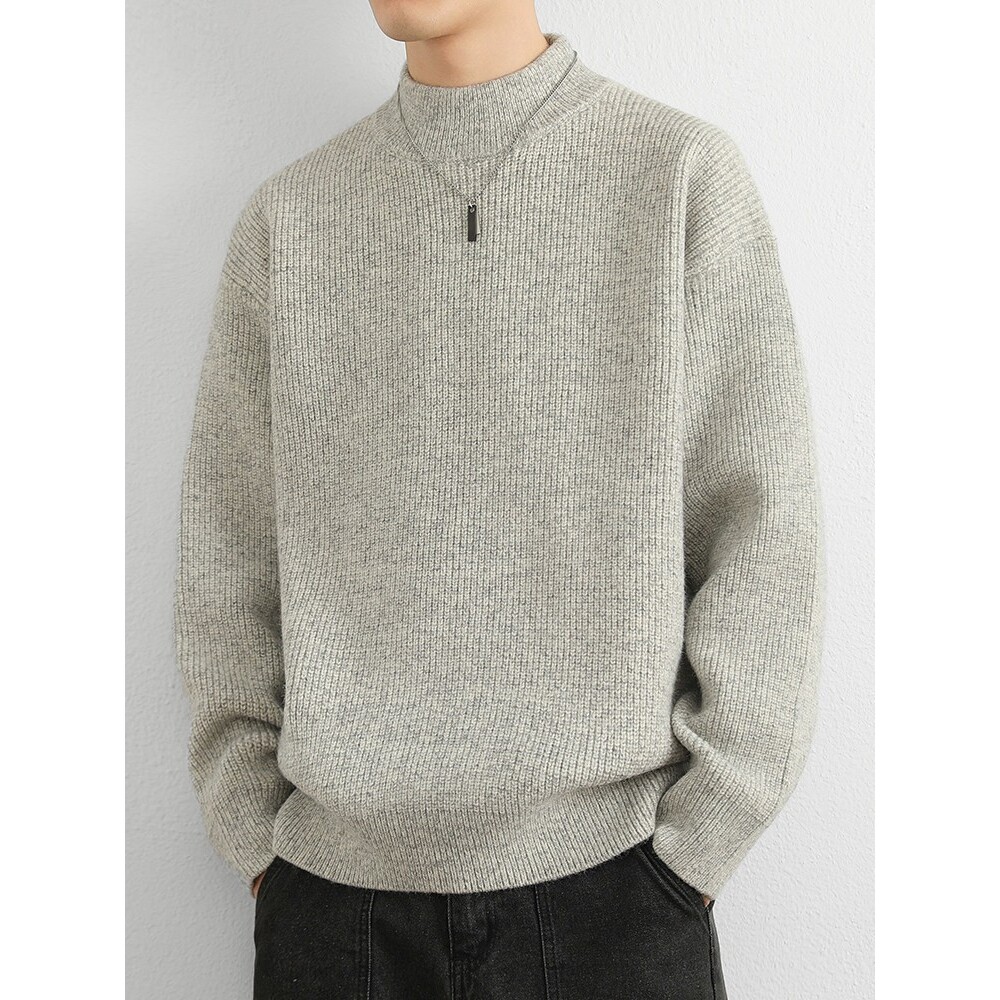 半高领毛衣男秋冬季潮牌纯色针织衫男宽松高级感内搭毛衫线衣外套