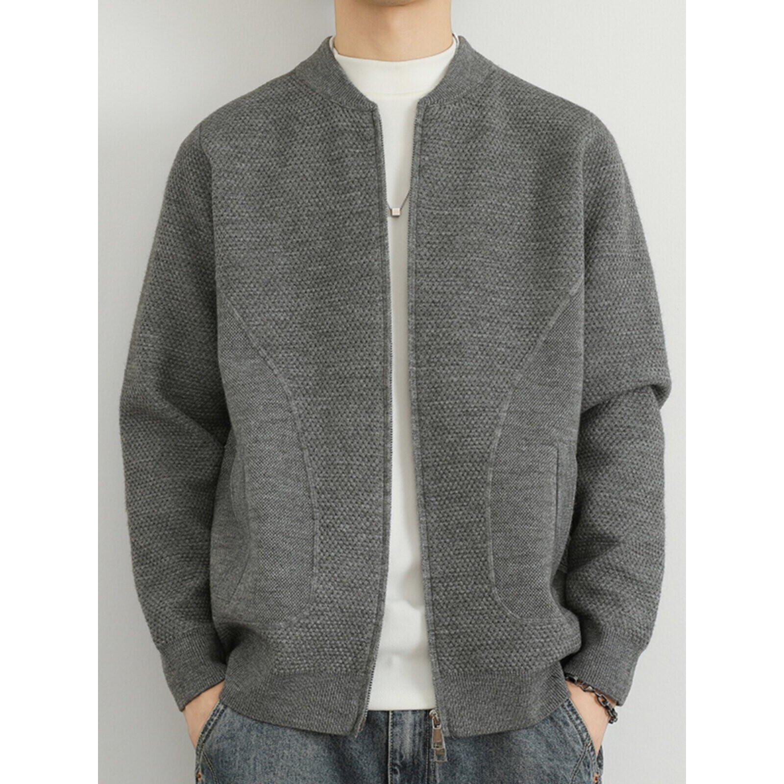 高级感男士针织开衫外套高端2026新款爆款春秋季加厚棒球服夹克衫