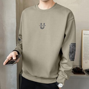 无帽刺绣卫衣男士潮牌内搭打底衫男款春装圆领长袖T恤春秋季上衣