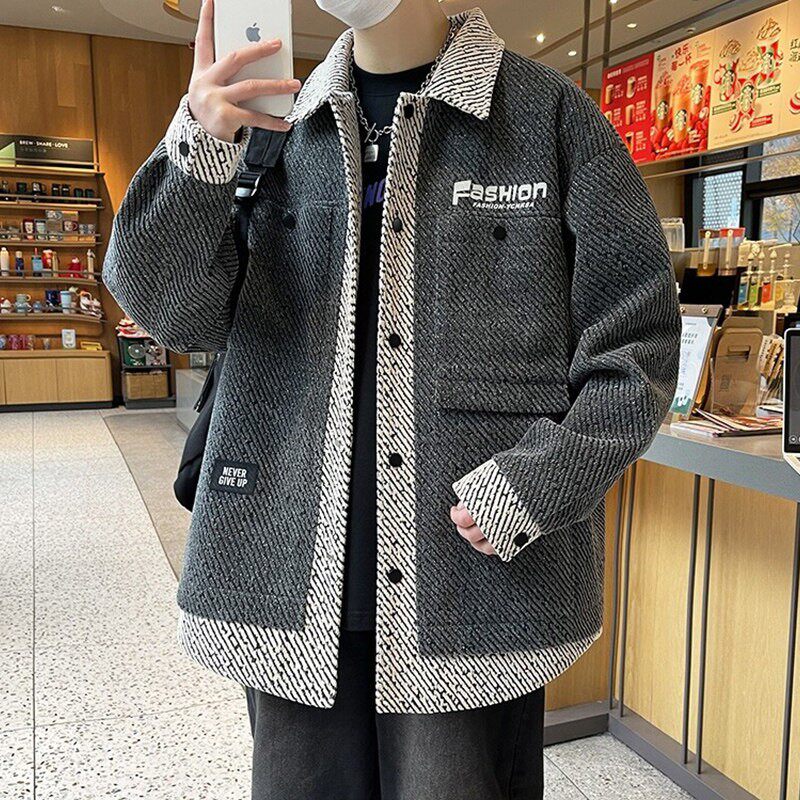 春季外套男潮流2026新款衬衫式夹克男秋款宽松休闲高级感翻领上衣