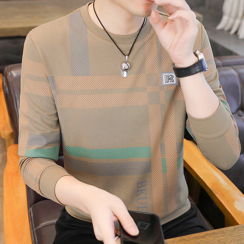 男士卫衣圆领套头春秋季新款条纹长袖T恤打底衫春秋薄款潮流上衣