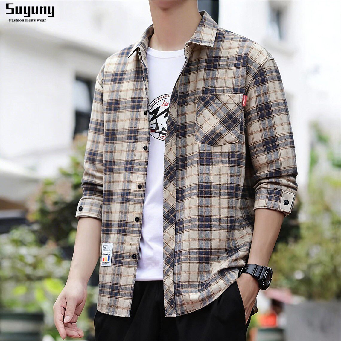 格子衬衫男式长袖休闲韩式宽松薄款外套春秋季2026新款青年衬衣服