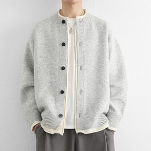 假两件针织开衫外套男秋季高级感潮牌简约百搭慵懒风休闲毛衣夹克