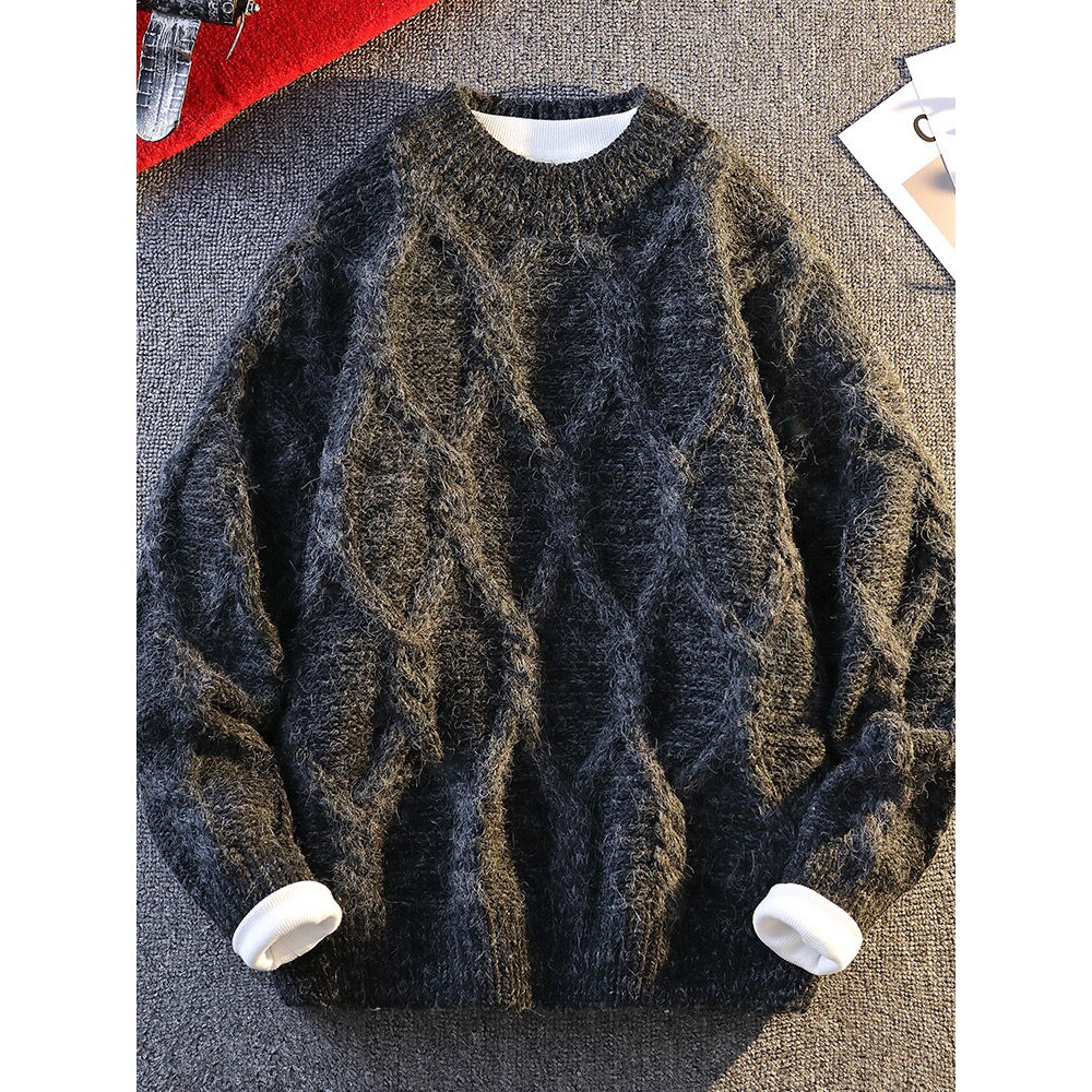 高级感毛衣男士秋冬季加厚青少年针织衫宽松套头打底羊毛衫外套男
