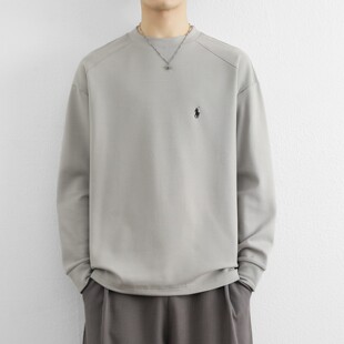 纯色圆领卫衣男士宽松打底衫2025秋冬季新款高级感刺绣长袖T恤男