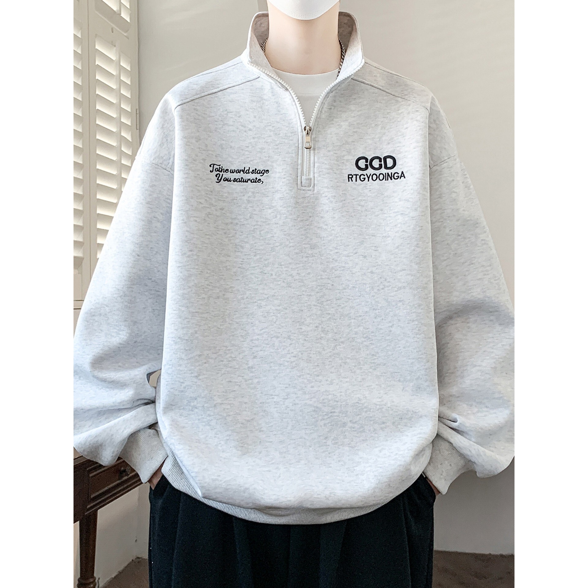 春秋款立领半拉链卫衣男孩初中学生帅气打底衫青少年大童春装上衣