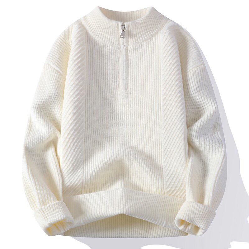 纹理感半拉链毛衣男士秋冬季潮牌宽松加厚保暖上衣男装打底针织衫