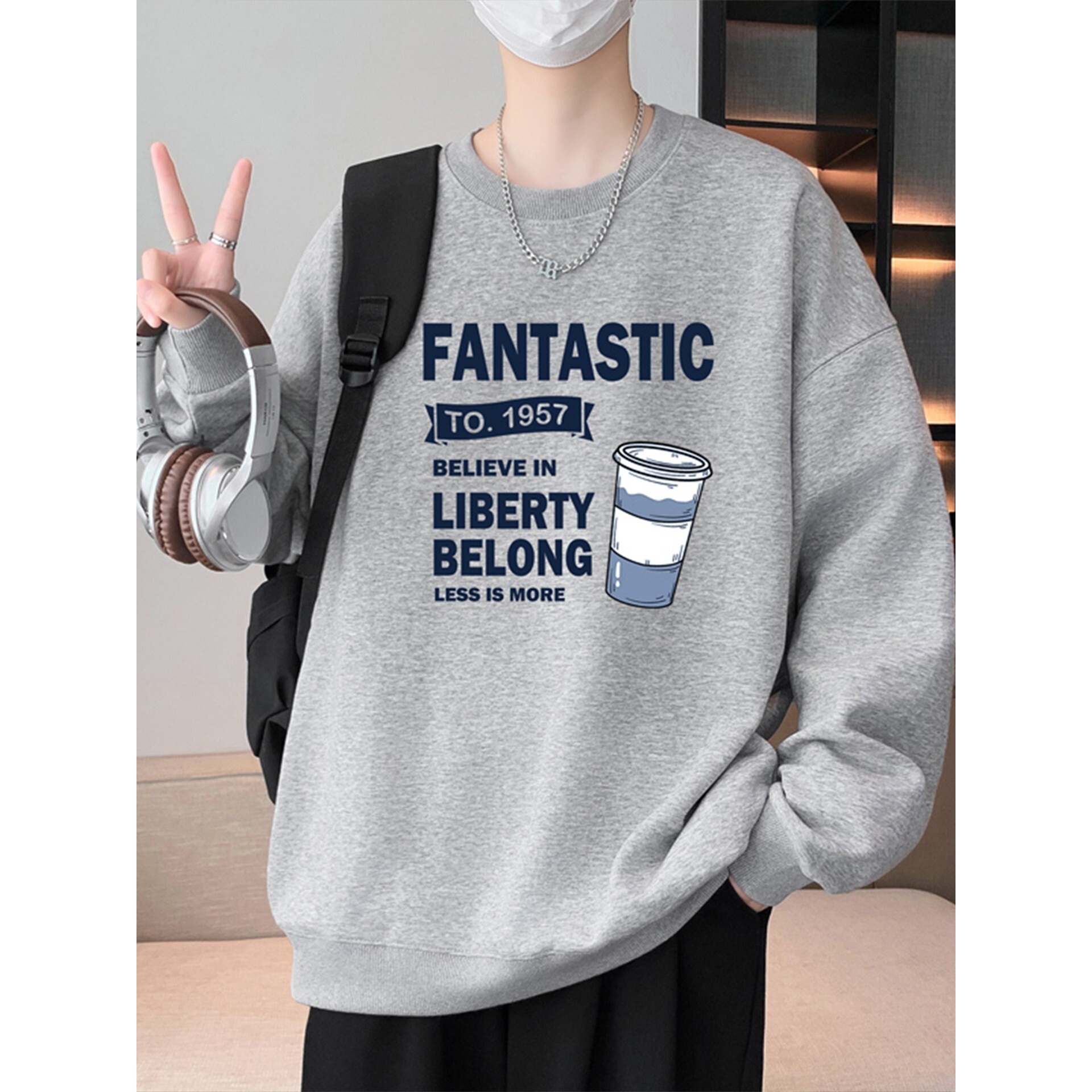 春秋款圆领卫衣男初中高中学生长袖打底衫青少年大童男装体恤上衣