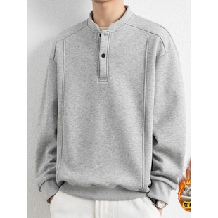 亨利领半高领卫衣男款秋冬潮牌重磅美式加绒加厚无帽长袖内搭上衣