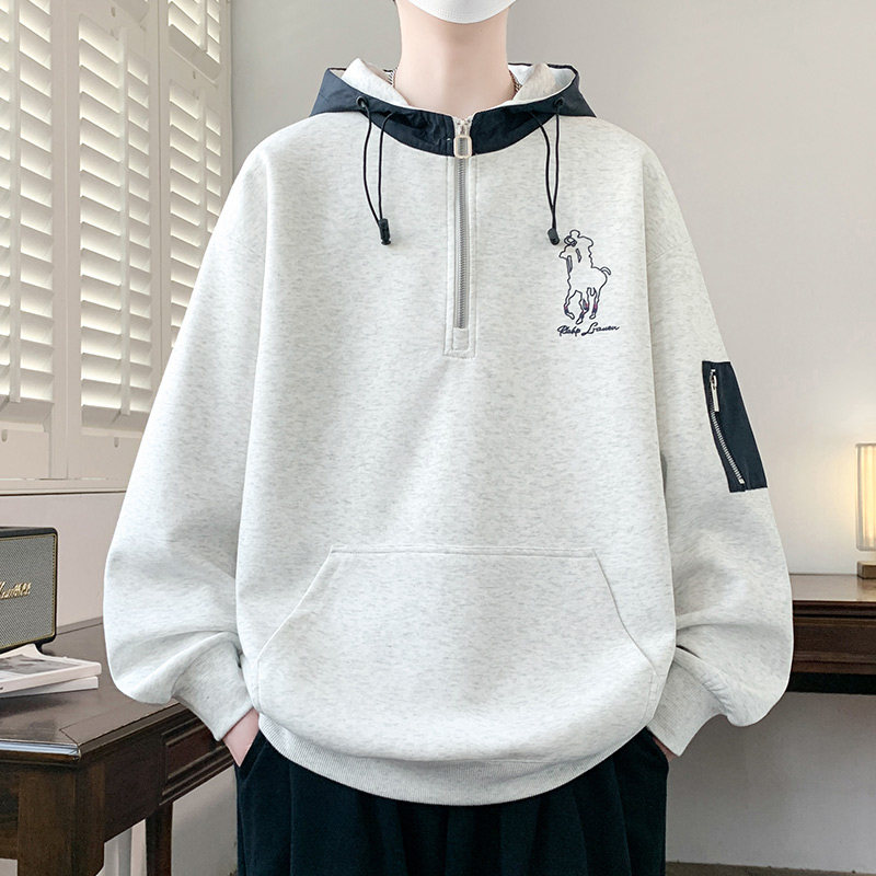 青少年连帽卫衣男士宽松学生半拉链上衣服春款春秋季潮牌休闲外套