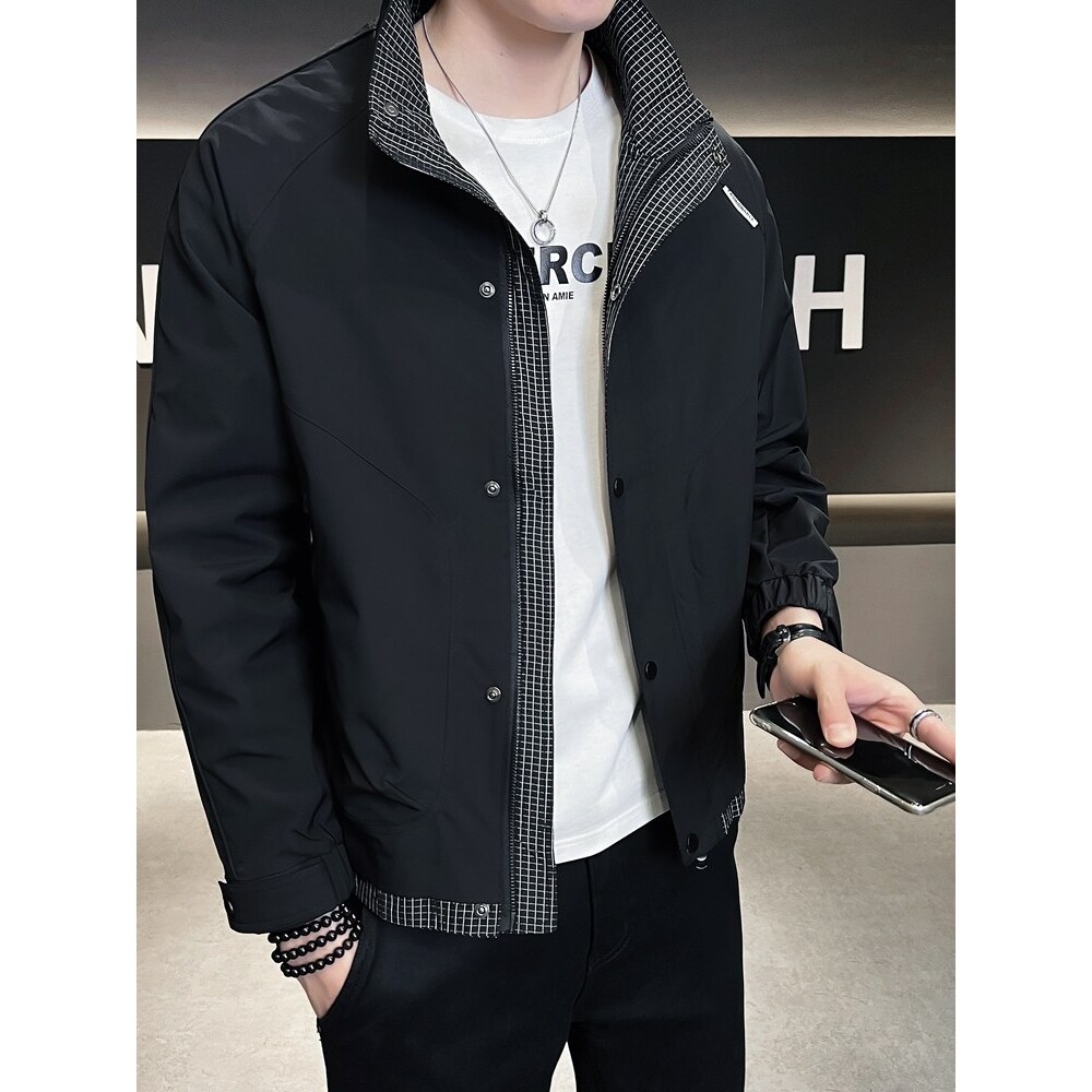 飞行员春装格子外套男士工装上衣2026春秋季新款潮流二棉立领夹克