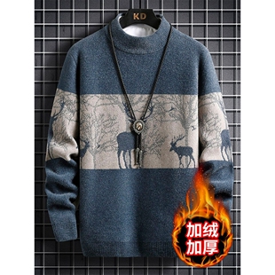 半高领软糯毛衣男秋季高级感保暖针织衫男士加绒加厚冬装毛线衣服