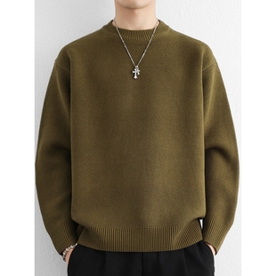 冬季纯棉毛衣男士2025新款针织衫加厚保暖内搭复古套头线衣打底衫