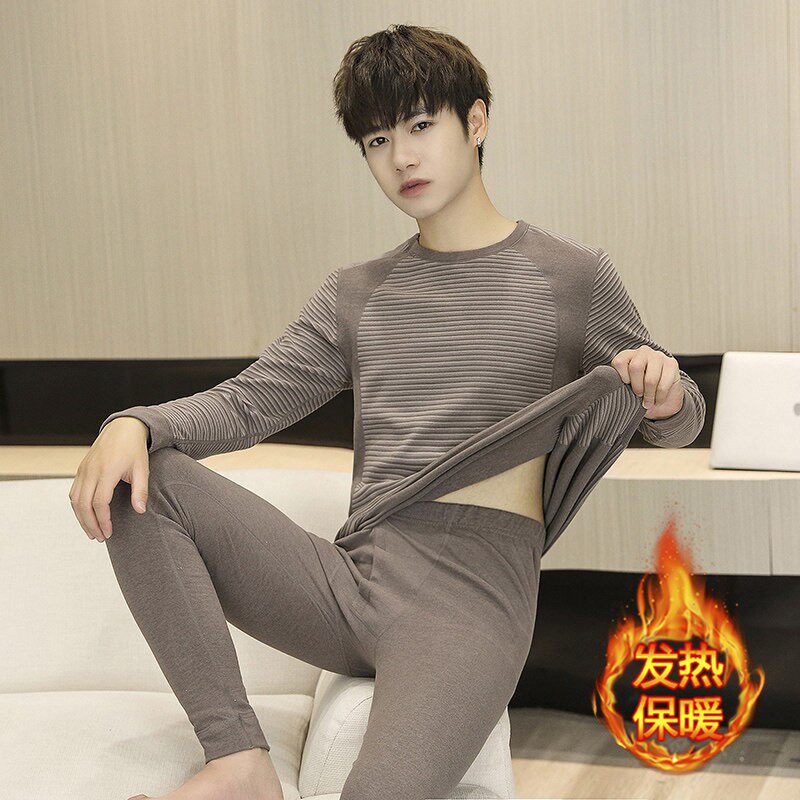 德绒发热保暖内衣男款套装青少年初高中学生打底衫秋冬季秋衣秋裤
