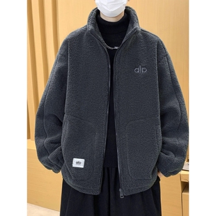 羊羔毛绒外套男秋冬季青少年加绒加厚夹克男款学生防寒保暖棉衣服