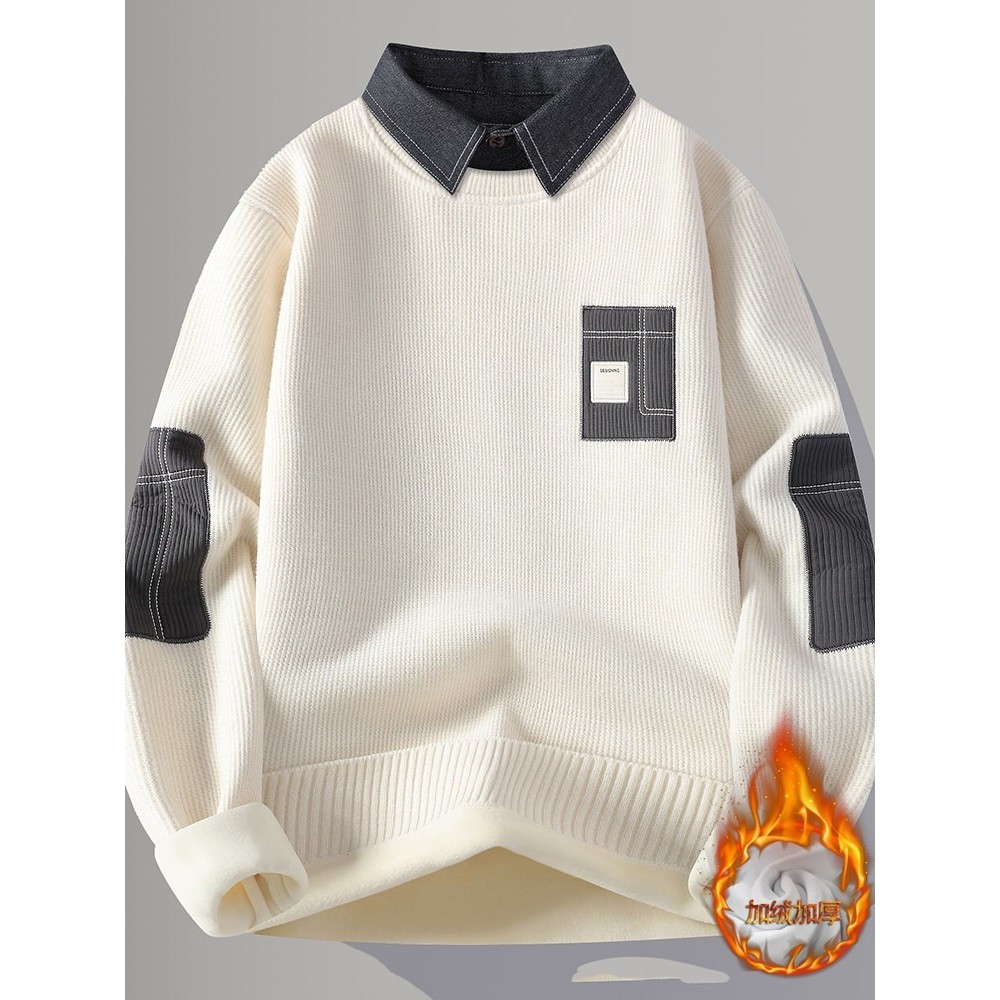 一体绒毛衣男秋冬款加绒加厚假两件长袖衣服潮牌衬衫领打底针织衫,户外/登山/野营/旅行用品,作训外套/套装/野战套装,淘宝优惠券,粉丝福利购,淘宝优惠卷