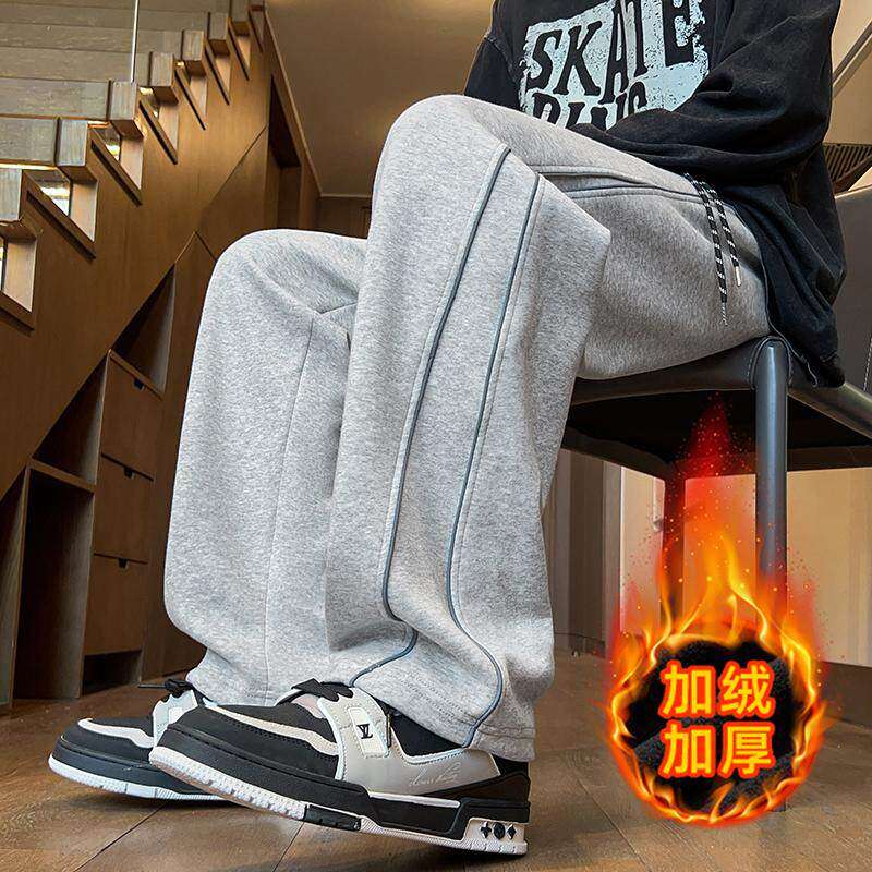 秋冬裤子男孩青少年初中生学生帅气加绒加厚直筒休闲长裤运动卫裤