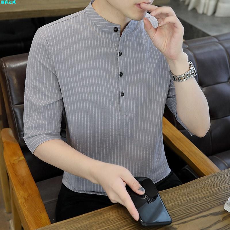 复古薄款中国条纹袖男士半