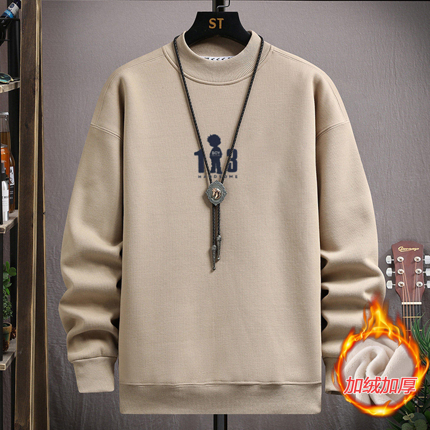 加绒半高领卫衣男士秋冬季潮牌宽松长袖上衣青少年加厚内搭打底衫,户外/登山/野营/旅行用品,作训外套/套装/野战套装,淘宝优惠券,粉丝福利购,淘宝优惠卷