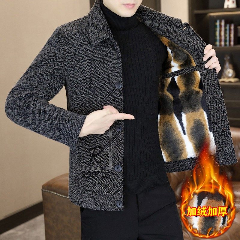 秋冬季毛呢夹克男短款青年高端帅气休闲加绒加厚呢子大衣外套冬装