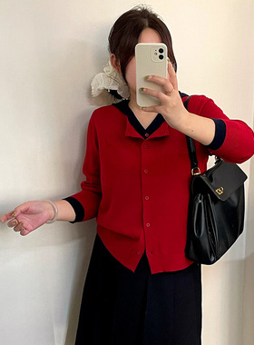 乃粒大码女装休闲宽松假两件上衣25冬胖mm百搭针织开衫外套23757