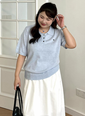 大码女装休闲上衣女polo衫2026春款胖mm百搭宽松短袖针织衫23738