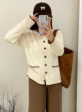 大码女装百搭圆领小香风外套2025冬胖mm宽松气质针织外套女23195