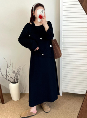 大码女装钉花针织衫女内搭背心裙套装2025秋胖mm宽松两件套23338