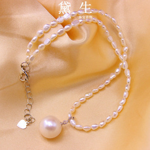 小米粒天然淡水珍珠项链颈链女白色大单颗真珍珠吊坠圆形小众设计