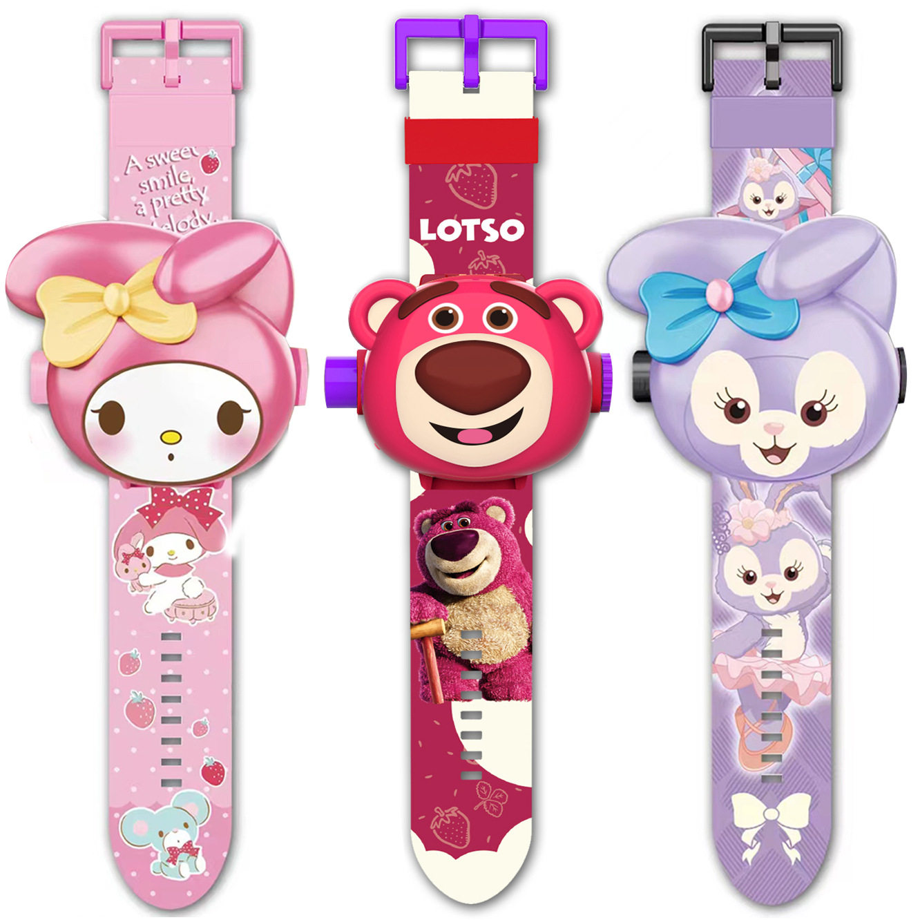 玉桂狗美乐蒂卡通24图投影手表翻盖三丽鸥系列玩具表