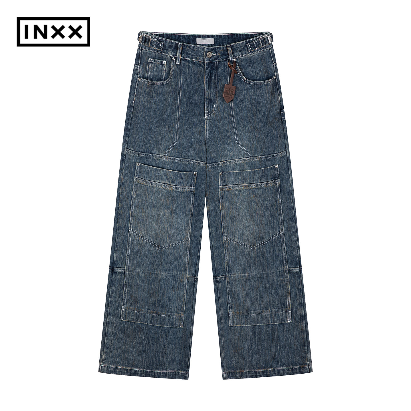 INXX美式街头感多口袋牛仔裤男女同款潮牌复古水洗直筒长裤,男装,牛仔裤,淘宝优惠券,粉丝福利购,淘宝优惠卷
