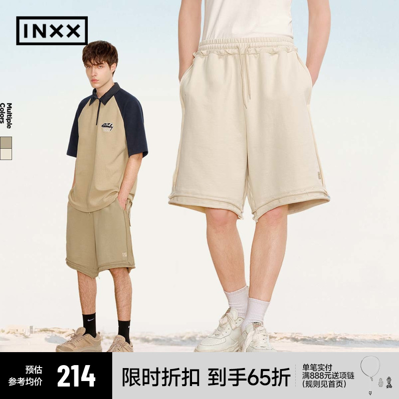 【INXX】复古毛边设计运动短裤宽松休闲直筒中裤五分裤男女同款