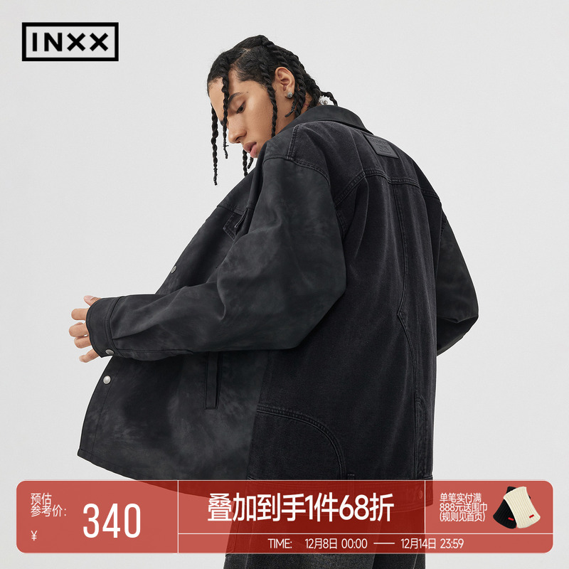 INXXAPYD 做旧复古牛仔外套男宽松解构拼接夹克休闲上衣情侣