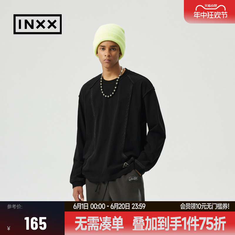 【INXX】 Standby 街头长袖T恤撞色线条印花打底衫黑色圆领上衣 男装 T恤 原图主图