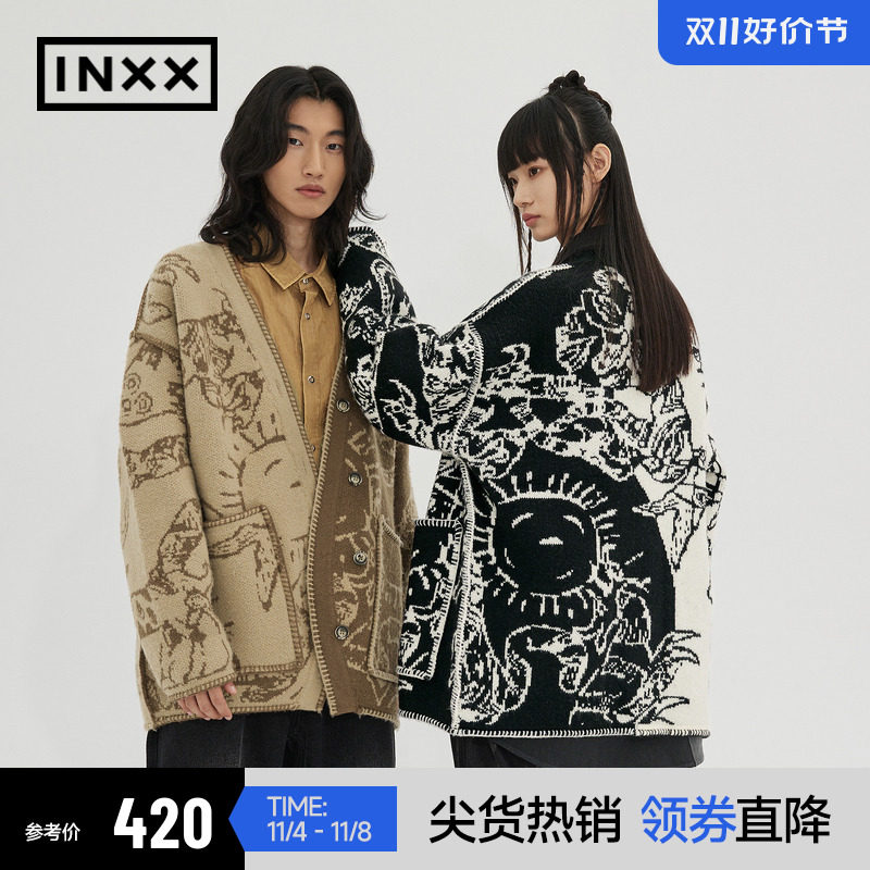 【INXX】 APYD 阴阳色甲骨文针织衫男女同款撞色复古慵懒开衫外套怎么看?