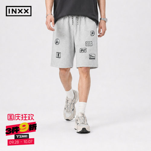 INXX夏季新款休闲裤短裤男薄款主题标装饰中裤宽松直筒五分裤女