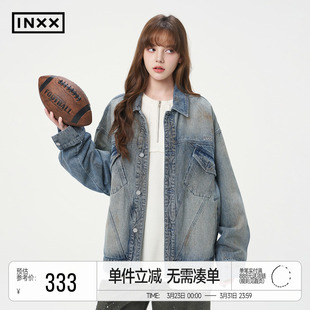 INXX复古做旧水洗刷脏牛仔外套男喷码 骝褪色设计感夹克情侣