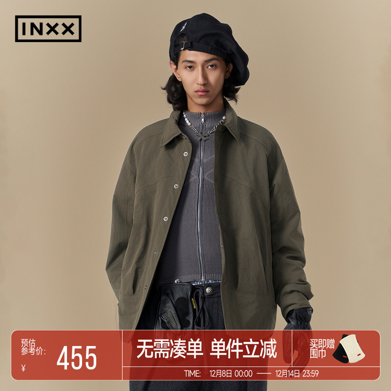 INXX时尚衬衫式轻薄羽绒服男女同款宽松休闲白鸭绒保暖外套