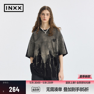 男女同款 T恤潮牌 美式 APYD 喷马骝褪色渐变短袖 INXX 做旧半袖