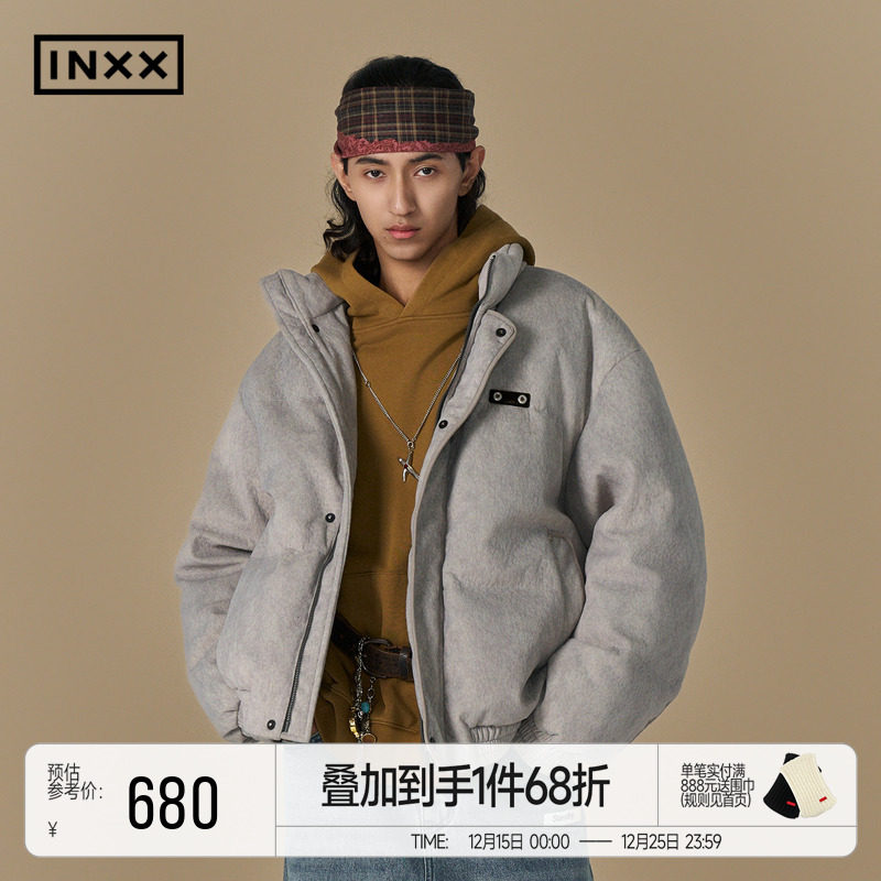 INXX简约90白鸭绒羽绒服男女同款潮牌短款加厚保暖面包服外套