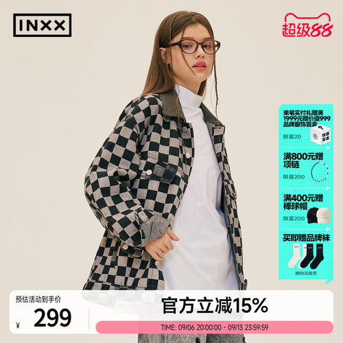 INXXStandby 棋盘格高街牛仔夹克男复古宽松翻领外套上衣女潮