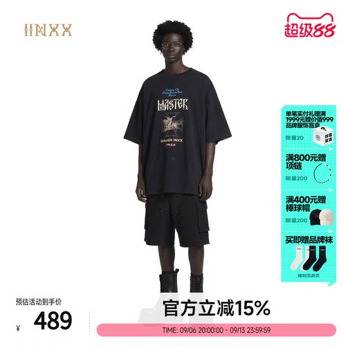 INXX圆领印花脏染立体中性风短袖
