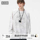 INXX复古仿蜡染长袖 上衣情侣装 T恤男女甲骨文元 素印花插肩袖