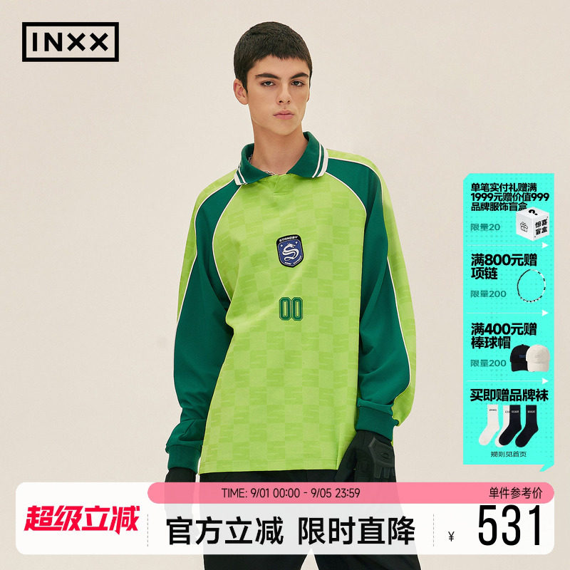 INXXStandby 美式运动风撞色T恤男女宽松休闲polo领长袖球衣图片