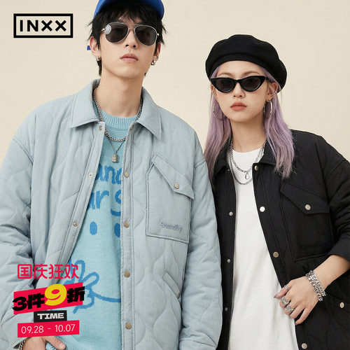 明星同款INXX Standby 工装感衬衫式羽绒服葫芦纹轻便保暖外套